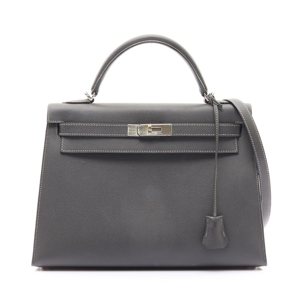 灰褐色 Epsom牛皮 Kelly 32 凱莉包 兩用包 □J刻 銀釦 無鎖頭組【HERMES 愛馬仕】