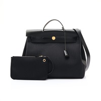 黑色 牛皮 帆布 Herbag Zip Retourne 39 兩用包 Y刻【HERMES 愛馬仕】 H078972CCAB