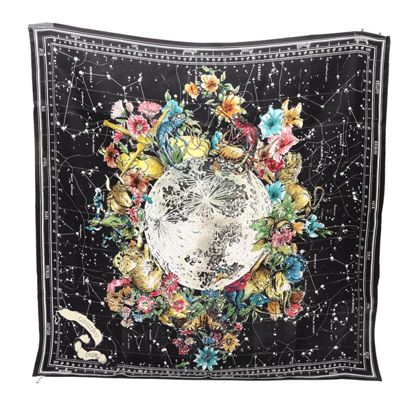 Dior 迪奧  Zodiac 90 星座 方巾 黑色 絲綢 15ZOD090I607