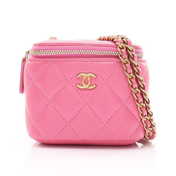 粉色 菱格紋羊皮 Pearl Crush Mini Vanity Case 金球 肩背包 無卡【CHANEL 香奈兒】 AP1447