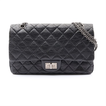 黑色 牛皮 2.55 Maxi 鍊帶肩背包 銀釦 (牛皮)【CHANEL 香奈兒】 A37590