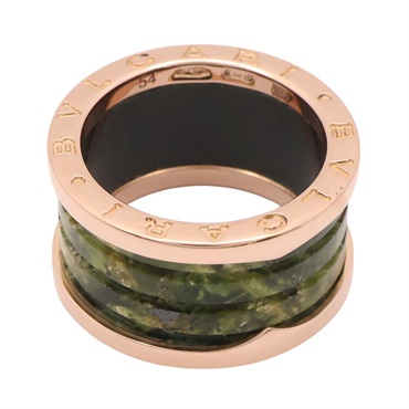 BVLGARI 寶格麗 B.zero1 大理石 戒指 54 18K 玫瑰金 綠色 AN856221