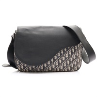 黑/海軍藍/米色 Oblique 緹花帆布 Saddle Messenger 肩背包【Dior 迪奧】