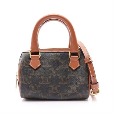 CELINE 賽琳 Mini Boston 肩背包 棕色 PVC塗層帆布 10P042EUP