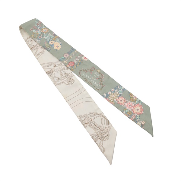 HERMES 愛馬仕 Brides de Gala en Fleurs Twilly 絲巾 綠/白色 絲綢 H064220S