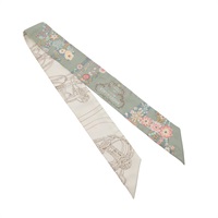 HERMES 愛馬仕 Brides de Gala en Fleurs Twilly 絲巾 綠/白色 絲綢 H064220S