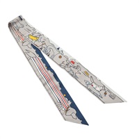 HERMES 愛馬仕 Les Chiens Parisiens Twilly 絲巾 灰/白色 絲綢 H064116S