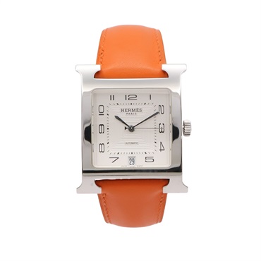 HERMES 愛馬仕 Heure H TGM 腕錶 米色錶盤 橘色皮帶 不鏽鋼 HH2.810