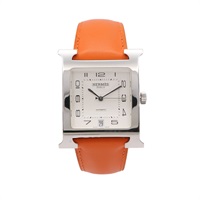 HERMES 愛馬仕 Heure H TGM 腕錶 米色錶盤 橘色皮帶 不鏽鋼 HH2.810