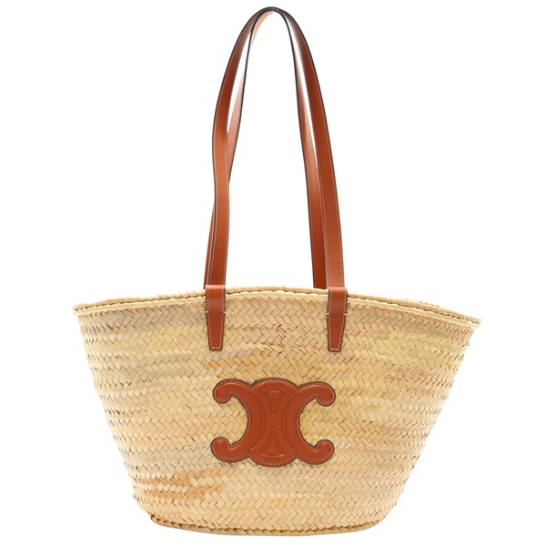 CELINE 賽琳 Medium Supple Classic Panier 肩背包 米色草編 棕色 牛皮 192622EFA.04LU