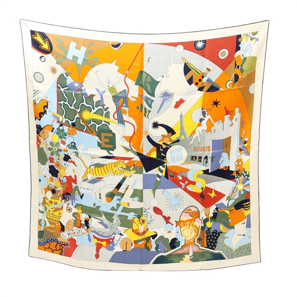 HERMES 愛馬仕 Ca Decoiffe Scarf 90 絲巾 橘紅色 絲綢
