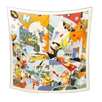 HERMES 愛馬仕 Ca Decoiffe Scarf 90 絲巾 橘紅色 絲綢