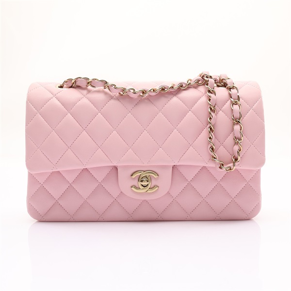 CHANEL 香奈兒 Classic 肩背包 粉色 菱格紋羊皮 金扣 A01112
