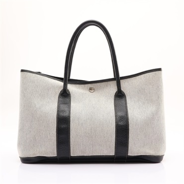 HERMES 愛馬仕 Garden Party 36 手提包 黑色 Toile帆布 Negonda 牛皮 □O刻