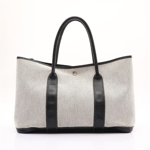 HERMES 愛馬仕 Garden Party 36 手提包 黑色 Toile帆布 Negonda 牛皮 □O刻