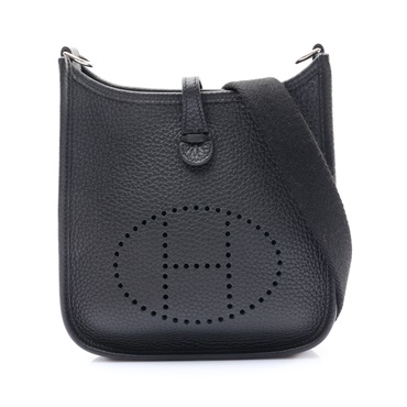 HERMES 愛馬仕 Mini Evelyne 肩背包 黑色 Clemence牛皮 G刻 銀釦 H069426CK