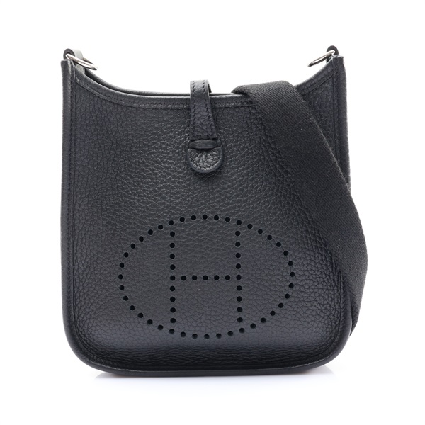 HERMES 愛馬仕 Mini Evelyne 肩背包 黑色 Clemence牛皮 G刻 銀釦 H069426CK