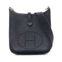 HERMES 愛馬仕 Mini Evelyne 肩背包 黑色 Clemence牛皮 G刻 銀釦 H069426CK