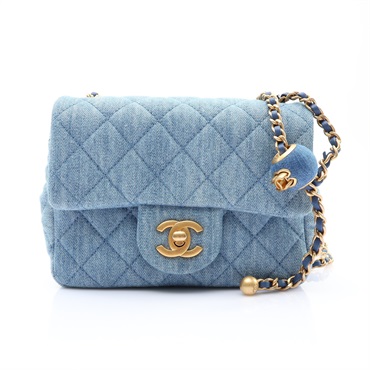 CHANEL 香奈兒 Mini Matelasse 肩背包 藍色 丹寧 金扣 AS1786