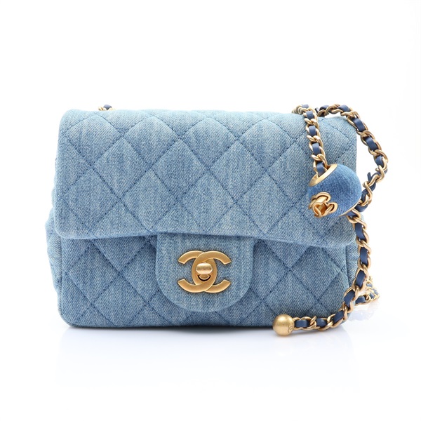 CHANEL 香奈兒 Mini Matelasse 肩背包 藍色 丹寧 金扣 AS1786