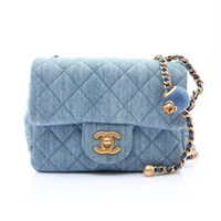 CHANEL 香奈兒 Mini Matelasse 肩背包 藍色 丹寧 金扣 AS1786