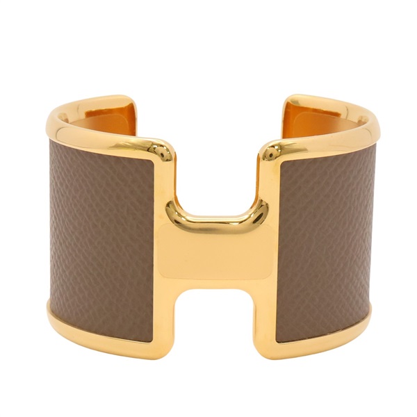 HERMES 愛馬仕 Olympe cuff 手環 大象灰 Epsom牛皮 鍍金 H500179FC18T2
