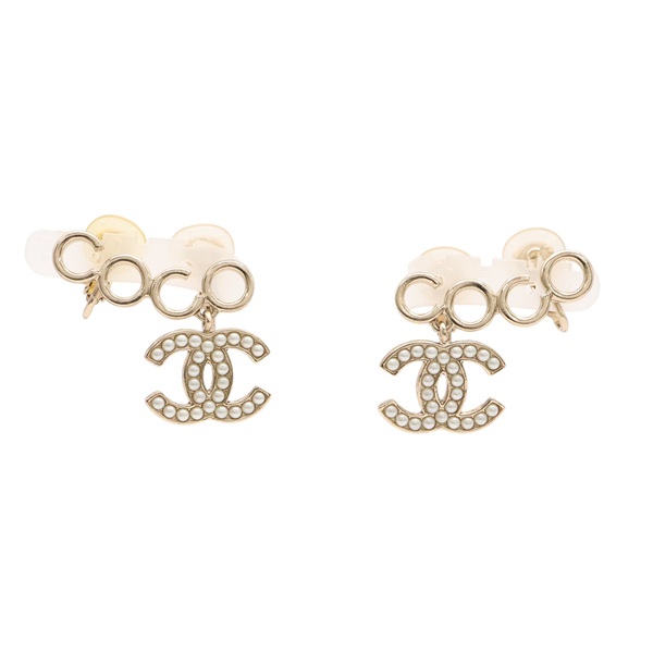 CHANEL 香奈兒 Coco Logo 夾式耳環 珍珠 金屬