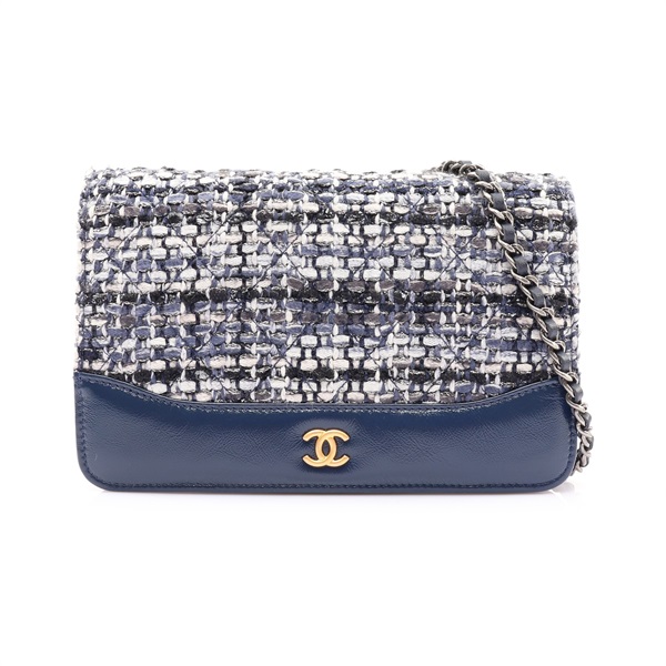 CHANEL 香奈兒 Gabrielle WOC 流浪包 肩背包 藍/黑色皮革 金釦 A84389