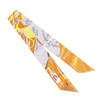HERMES 愛馬仕 Caleche Mors Et Bouteilles Twilly 絲巾 橘/灰/黃色 絲綢