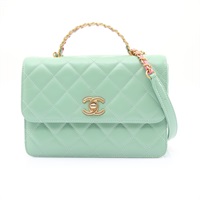 CHANEL 香奈兒 Top Handle Flap 肩背包 綠色 菱格紋羊皮 金釦 AS3908