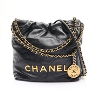 CHANEL 香奈兒 22 Mini 肩背包 黑色 牛皮 金扣 AS3980