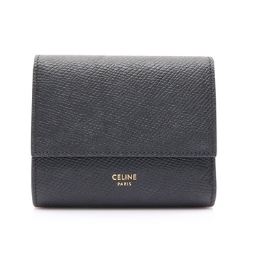 CELINE 賽琳 Tri-fold 三折 扣式 短夾 黑色 牛皮 10B573BEL