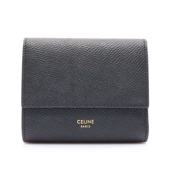 CELINE 賽琳 Tri-fold 三折 扣式 短夾 黑色 牛皮 10B573BEL