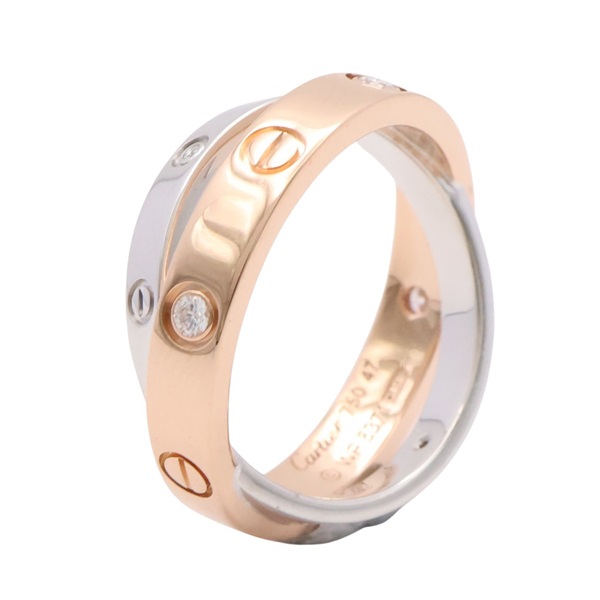 Cartier 卡地亞 Be Love 戒指 #47 帶鑽 18K玫瑰金 白金 B4094347