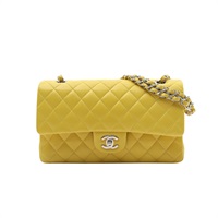 CHANEL 香奈兒 Classic 鍊帶 肩背包 黃色 菱格紋羊皮 銀扣 A01112
