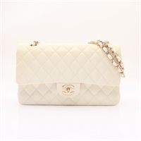 CHANEL 香奈兒 Classic 鍊帶 肩背包 白色 菱格紋羊皮 (變色/無卡) A01112