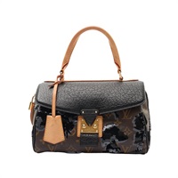 LOUIS VUITTON LV 路易威登 Fleur de Jais Carrousel 手提包 棕色 帆布 黑色 絨布/亮片 M40434