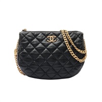CHANEL 香奈兒 Small Chain Hobo 肩背包 黑色羊皮 金扣 AS3464