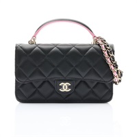 CHANEL 香奈兒 Chain Top Handle 肩背包 黑/粉色 菱格紋 羊皮 金扣 AP3226