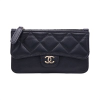 CHANEL 香奈兒 Classic Flap Zip 卡夾 名片夾 零錢包 黑色 荔枝紋牛皮 無卡 AP2570