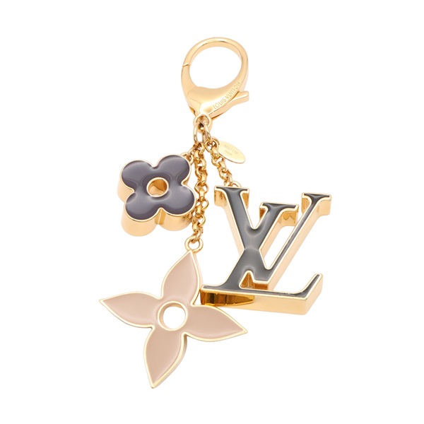LOUIS VUITTON LV 路易威登 Fleur de Monogram 鑰匙圈 吊飾 黑/米色 金屬 M67119