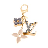 LOUIS VUITTON LV 路易威登 Fleur de Monogram 鑰匙圈 吊飾 黑/米色 金屬 M67119