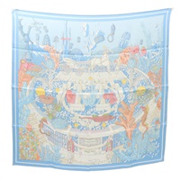 HERMES 愛馬仕 Ex Libris Atlantis Scarf 70 方巾 藍/白色 絲綢