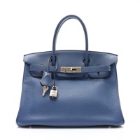 HERMES 愛馬仕 Birkin 30 柏金包 手提包 扎染藍 TC牛皮 □J刻 銀扣