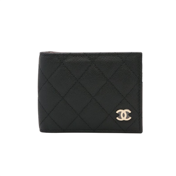 CHANEL 香奈兒 二折短夾 卡夾 黑色 荔枝紋 牛皮 金扣 AP3070