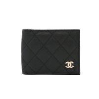 CHANEL 香奈兒 二折短夾 卡夾 黑色 荔枝紋 牛皮 金扣 AP3070