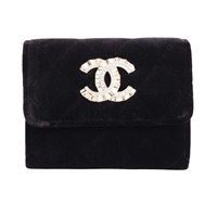 CHANEL 香奈兒 零錢包 黑色 菱格紋 絲絨 金扣 VIP禮