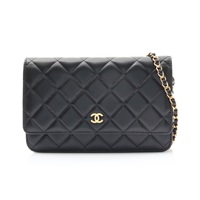 CHANEL 香奈兒 鏈帶 肩背包 黑色 菱格紋 羊皮 金釦 AP0250