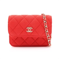 CHANEL 香奈兒 Mini 鏈帶 肩背包 紅色 棉布 金扣
