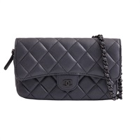CHANEL 香奈兒 鍊帶 肩背包 黑色 菱格紋 羊皮 AP2096